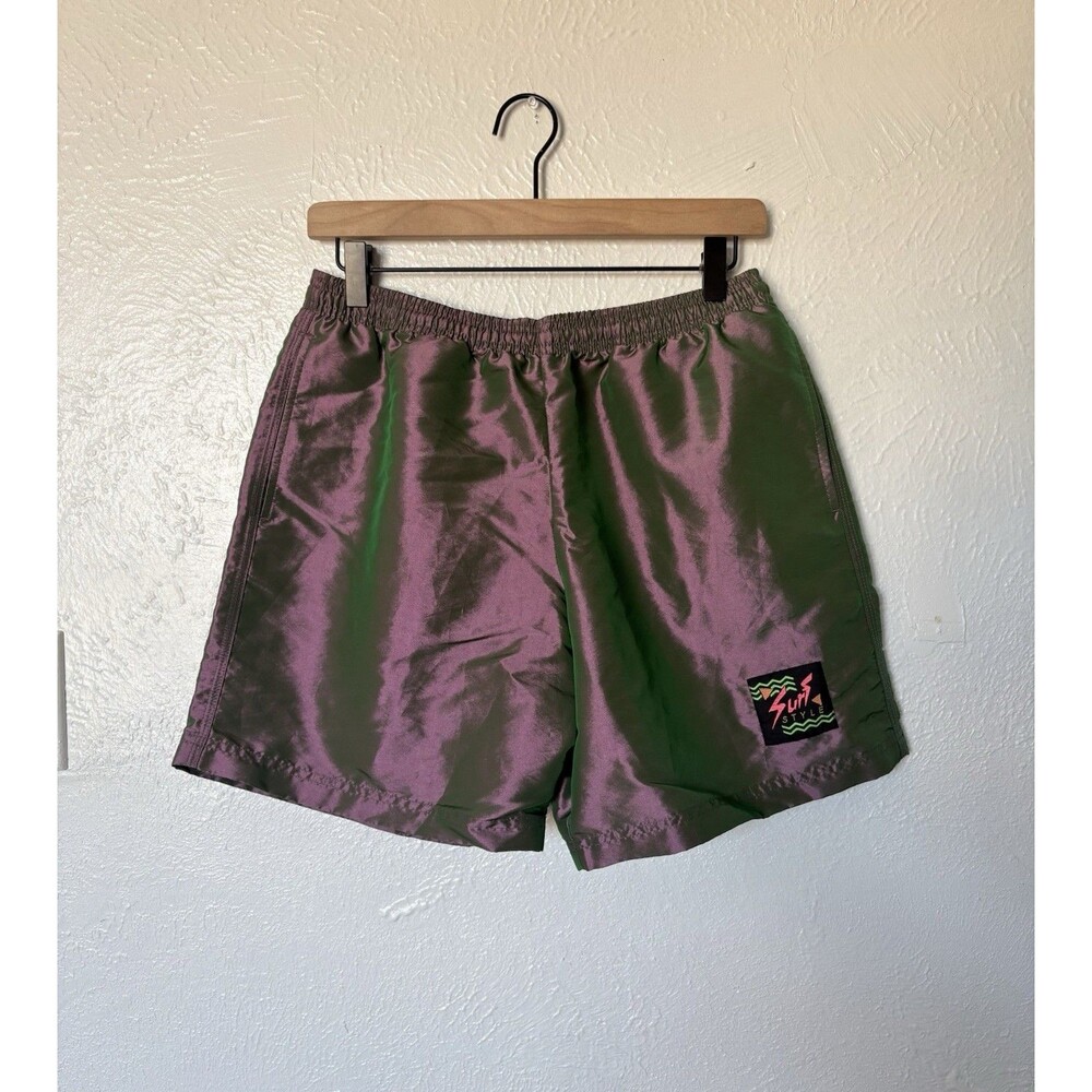 Surf Style Vintage Iridescent Green Purple Shorts Size Medium